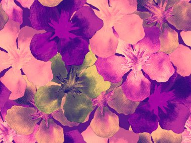 Hawaii suluboya deseni. Pembe kırmızı tropikal desensiz çiçek deseni. Hibiscus ve zakkum Hawaii 'de. Aloha mayo tasarımı. Egzotik buket moda illüstrasyonu. Suluboya yatay fayans.