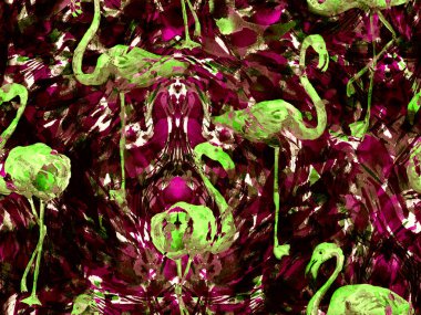 Boho flamingo soyut, kusursuz desen. Pembe egzotik kuş dokusu. Suluboya bohem Fas baskısı. Mayo, soyut tropikal iç baskısı. Fırça darbesi arka plan