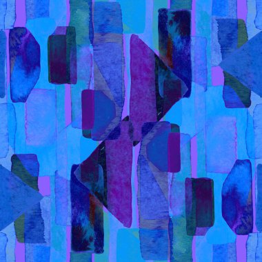 Bauhaus deseni. Çivit mavisi geometrik suluboya, soyut, dikişsiz iz. Suluboya çizgili arka plan. Kaleydoskop çizgileri. Çağdaş sanat illüstrasyonu. Bauhaus grafik tasarımı. Moda dokusu