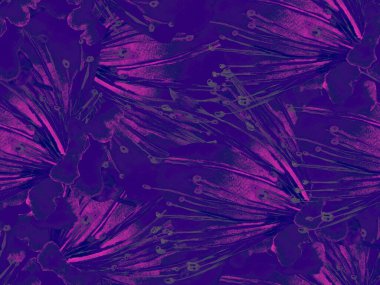 Cesur Çiçek Tasarımı. Büyük bir Hawai parmak izi, mavi, Indigo arka planında. Büyük Orman Baharı Maracuya Sonsuz Arkaplanı. Sanatsal Kalın Çiçek Tasarımı.