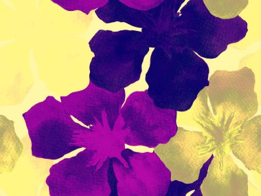 Hawaii suluboya deseni. Ultraviyole çiçekli tropikal dikişsiz iz. Hibiscus ve zakkum Hawaii 'de. Aloha mayo tasarımı. Egzotik buket moda illüstrasyonu. Suluboya yatay fayans.