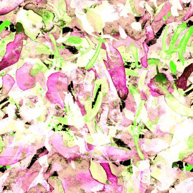 Suluboya tropikal, pürüzsüz desen. Kabile renginde boya fırçası izi. Doğu suluboya bandanası. Pachwork dokusu. Çiçekli Coachella pürüzsüz desen. Sıkıntılı soyut uyum.