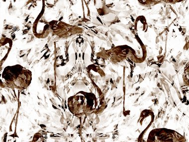 Boho flamingo soyut, kusursuz desen. Siyah beyaz egzotik kuş dokusu. Suluboya bohem Fas baskısı. Mayo, soyut tropikal iç baskısı. Fırça darbesi arka plan