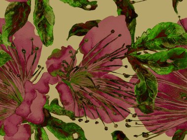 Cesur Çiçek Tasarımı. Kızıl Arkaplanda Büyük Orman Kusursuz Parmak İzi. Büyük Orman Yaz Aquarelle Granadilla Sonsuz Arkaplan. Sanatsal Kalın Çiçek Tasarımı.