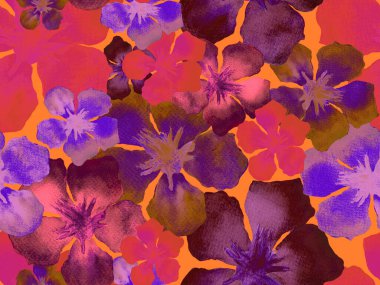 Hawaii suluboya deseni. Pembe kırmızı tropikal desensiz çiçek deseni. Hibiscus ve zakkum Hawaii 'de. Aloha mayo tasarımı. Egzotik buket moda illüstrasyonu. Suluboya yatay fayans.