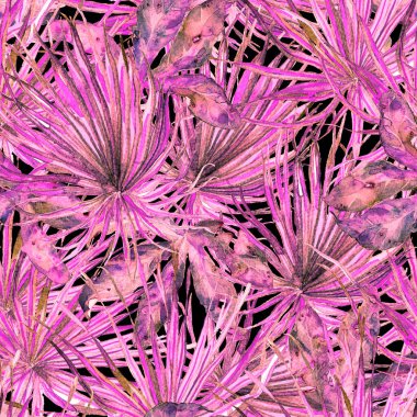 Tropikal desen. Suluboya egzotik çiçekler ve canavar yaprakları. Tertemiz beyaz kırmızı bitkiler. Yaz Hawaii suluboya geçmişi. Tropik palmiyeler, canavarlar, çiçek desenleri..