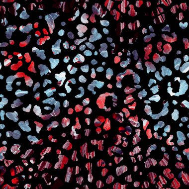 Leopar dikişsiz suluboya deseni. Siyah mavi, egzotik, pürüzsüz desen. Kamuflaj izi. Minimum el çizimi yaz çitası arkaplanı. Hayvan derisi tropikal mürekkep uyumluluğu.