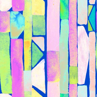 Bauhaus deseni. Çok renkli geometrik suluboya, soyut, dikişsiz baskı. Suluboya çizgili arka plan. Kaleydoskop çizgileri. Çağdaş sanat illüstrasyonu. Bauhaus grafik tasarımı. Moda dokusu