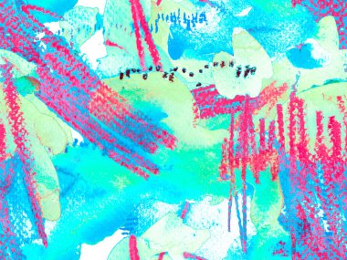 Geometrik Suluboya Kumaş Tasarımı. Yeşil ve kırmızı akışkan dikişsiz fayans. Psikedelik Kâğıt. Soyut Doku Arkaplanı. Klasik Doku İllüstrasyonu. Suluboya Kusursuz Desen.