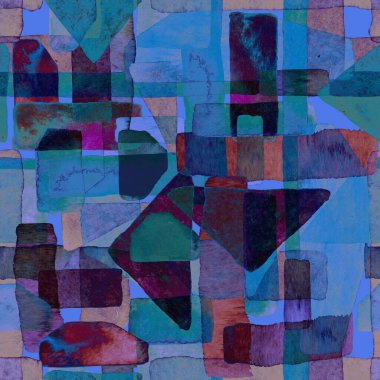 Bauhaus deseni. Çivit mavisi geometrik suluboya, soyut, dikişsiz iz. Suluboya çizgili arka plan. Kaleydoskop çizgileri. Çağdaş sanat illüstrasyonu. Bauhaus grafik tasarımı. Moda dokusu