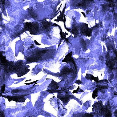 Fırça darbeleri. Beyaz Indigo Suluboya geometri baskısı. Pastel boyalı suluboya arka plan. El çizimi soyut sanat çizgisi. Tekrar eden mayo desenli. Fırça darbesi modern baskı.