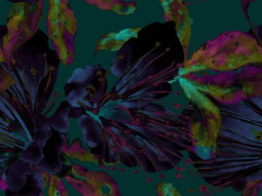 Kalın Çiçek deseni. Mor Arkaplanda Büyük Orman Kusursuz Parmak izi. Büyük Egzotik Yaz Suluboya Tutku Meyvesi Sonsuz Arkaplan. Modern Kalın Çiçek Deseni.