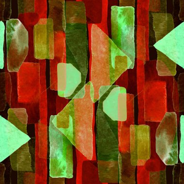 Bauhaus deseni. Yeşil geometrik, soyut, dikişsiz, sulu boya. Suluboya çizgili arka plan. Kaleydoskop çizgileri. Çağdaş sanat illüstrasyonu. Bauhaus grafik tasarımı. Moda dokusu