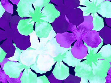 Hawaii suluboya deseni. Çivit mavisi, tropikal, dikişsiz iz. Hibiscus ve zakkum Hawaii 'de. Aloha mayo tasarımı. Egzotik buket moda illüstrasyonu. Suluboya yatay fayans.