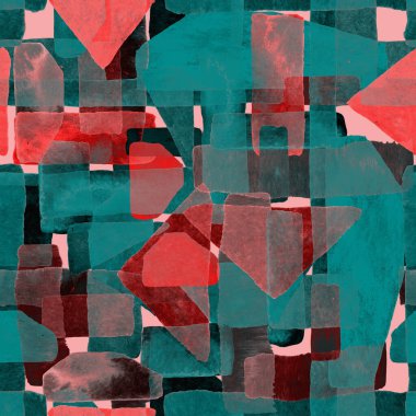 Bauhaus deseni. Yeşil geometrik, soyut, dikişsiz, sulu boya. Suluboya çizgili arka plan. Kaleydoskop çizgileri. Çağdaş sanat illüstrasyonu. Bauhaus grafik tasarımı. Moda dokusu