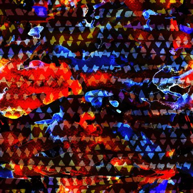 Üçgen desen. Pembe ve mavi geometri arka planı. İz sürücü dokusu. Geometrik grafik tasarım. El çizimi mürekkep izi. Asgari üçgen kusursuz desen. Eski baskı.