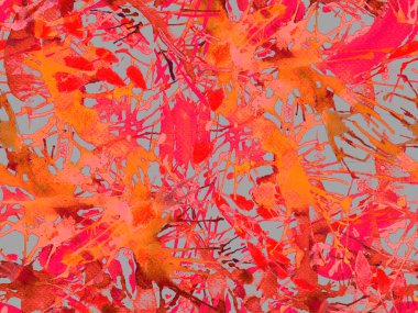 Sıvı, pürüzsüz desen. Kırmızı suluboya fırça darbesi grunge tasarımı. Suluboya soyut sıçrama boyası tasarımı. Kademeli mürekkep lekeleri. Toprak sıçrama deseni. Sıvı damlayan fırça sonsuz iz. 