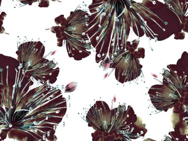 Kalın Çiçekler. Siyah ve Beyaz Arkaplanda Büyük Hawaii Kusursuz Parmak izi. Geniş Orman Yaz Suluboya Lilikoi Sonsuz Geçmişi. Soyut Kalın Çiçek Yazdırma. 