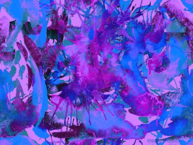 Tehlike izi yok. Mor suluboya fırça darbesi grunge tasarımı. Suluboya kaotik sıçrama boya tasarımı. Kademeli mürekkep lekeleri. Toprak sıçrama deseni. Sıvı damlayan fırça sonsuz iz.