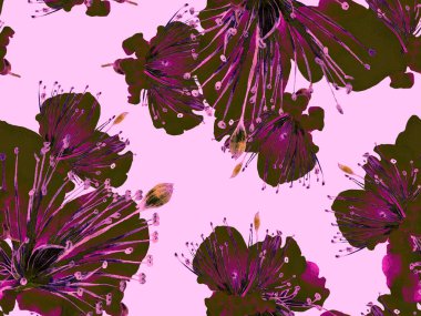 Kalın Çiçek deseni. Kızıl Arkaplanda Büyük Hawaii Kusursuz Parmak izi. Büyük Orman Yaz Aquarelle Maracuja Sonsuz Arkaplan. Modern Kalın Çiçek Deseni.