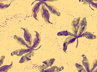 Turuncu egzotik desen. Canavar yaprakları ve amber çiçekleri yaz baskısı. Doymuş büyük çiçekli mayo izi. Yatay Kaliforniya doğal doku tasarımı. Güzel bahar botanik tasarımı.