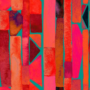 Bauhaus deseni. Pembe kırmızı geometrik, soyut, dikişsiz, sulu boya. Suluboya çizgili arka plan. Kaleydoskop çizgileri. Çağdaş sanat illüstrasyonu. Bauhaus grafik tasarımı. Moda dokusu
