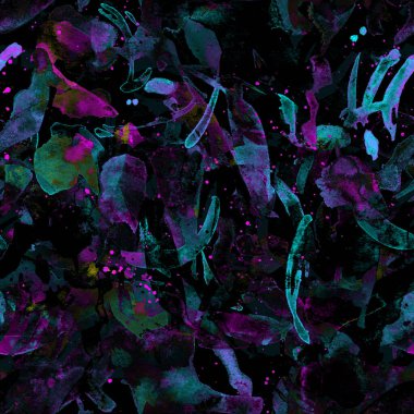 Suluboya tropikal, pürüzsüz desen. Renkli bir arka plan. Soyut sıçrama, suluboya tasarımı. Pachwork dokusu. Çiçekli Coachella pürüzsüz desen. Sıkıntılı soyut sanat eserleri.