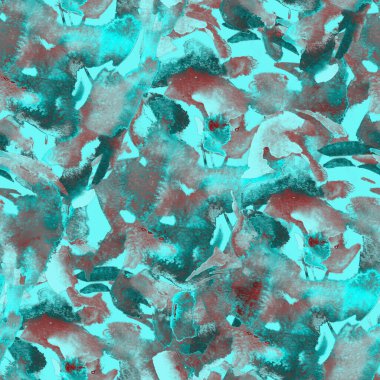 Fırça darbeleri. Mavi yeşil suluboya geometri baskısı. Pastel boyalı suluboya arka plan. El çizimi soyut sanat çizgisi. Tekrar eden mayo desenli. Fırça izi.