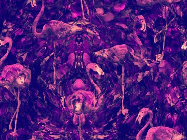 Boho flamingo soyut, kusursuz desen. Pembe egzotik kuş dokusu. Suluboya bohem Fas baskısı. Mayo, soyut tropikal iç baskısı. Fırça darbesi arka plan