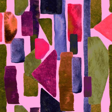Bauhaus deseni. Pembe kırmızı geometrik, soyut, dikişsiz, sulu boya. Suluboya çizgili arka plan. Kaleydoskop çizgileri. Çağdaş sanat illüstrasyonu. Bauhaus grafik tasarımı. Moda dokusu