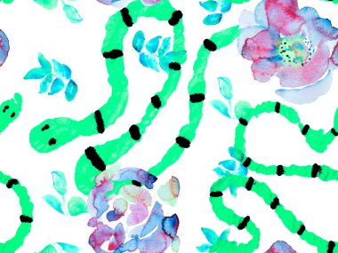 Aspid Pürüzsüz Düzen. Yılan Derisi Parmak izi. Zehirli Ejder Taklidi. Klasik Mavi ve Lush Lav Kızıl Afrika Safari Deri ve Flora Illustration. Elapidae Egzotik Geçmişi. El Çekimi Tropikal Desen.