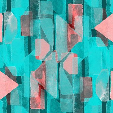 Bauhaus deseni. Çivit mavisi geometrik suluboya, soyut, dikişsiz iz. Suluboya çizgili arka plan. Kaleydoskop çizgileri. Çağdaş sanat illüstrasyonu. Bauhaus grafik tasarımı. Moda dokusu