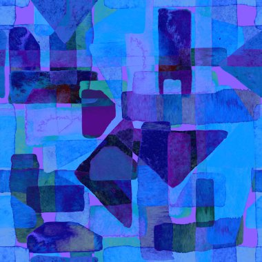 Bauhaus deseni. Çivit mavisi geometrik suluboya, soyut, dikişsiz iz. Suluboya çizgili arka plan. Kaleydoskop çizgileri. Çağdaş sanat illüstrasyonu. Bauhaus grafik tasarımı. Moda dokusu