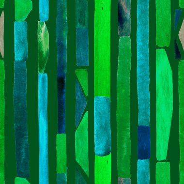 Bauhaus deseni. Yeşil geometrik, soyut, dikişsiz, sulu boya. Suluboya çizgili arka plan. Kaleydoskop çizgileri. Çağdaş sanat illüstrasyonu. Bauhaus grafik tasarımı. Moda dokusu