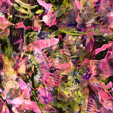 Suluboya tropikal, pürüzsüz desen. Renkli bir arka plan. Doğu suluboya bandanası. Pachwork dokusu. Çiçekli Coachella pürüzsüz desen. Etnik soyut karma sanat eserleri.