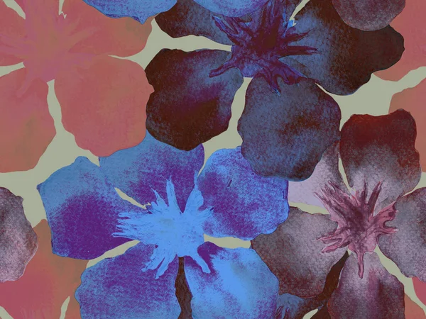 Гавайський Акварель Синій Квітковий Тропічний Шматочок Гібіскус Елеандер Гаваях Дизайн — стокове фото