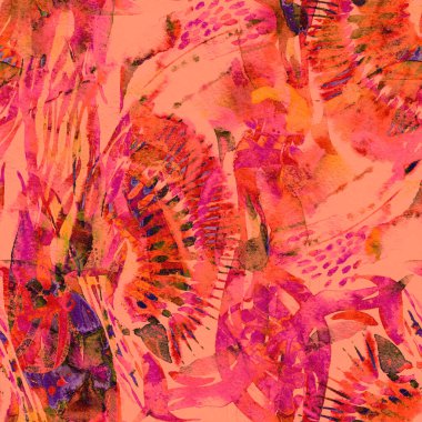 Suluboya etnik, pürüzsüz desen. Renkli bir arka plan. Doğuya özgü suluboya tasarımı. Pachwork dokusu. Çiçekli Coachella pürüzsüz desen. Etnik soyut karma sanat eserleri.