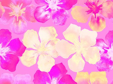 Hawaii suluboya deseni. Pembe kırmızı tropikal desensiz çiçek deseni. Hibiscus ve zakkum Hawaii 'de. Aloha mayo tasarımı. Egzotik buket moda illüstrasyonu. Suluboya yatay fayans.