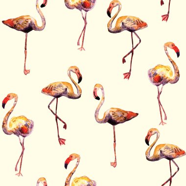 Flamingo deseni. Tropik yaz pembe baskısı. Kuşlarla dolu egzotik bahar tekstil arka planı. Moda Hawai Ormanı tekrar eden pürüzsüz fayanslar. Modaya uygun botanik mayo tasarımı. Miami Vahşi Hayatı.