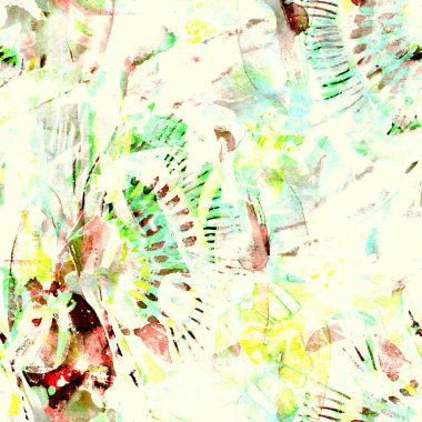 Suluboya etnik, pürüzsüz desen. Renkli bir arka plan. Soyut geometrik suluboya tasarımı. Pachwork dokusu. Çiçekli Coachella pürüzsüz desen. Sıkıntılı soyut uyum.