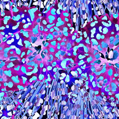 Leopar dikişsiz suluboya deseni. Mavi çivit mavisi, egzotik, pürüzsüz desen. Kamuflaj izi. Minimum el çizimi yaz çitası arkaplanı. Hayvan derisi izin veren mürekkep uyumluluğu.