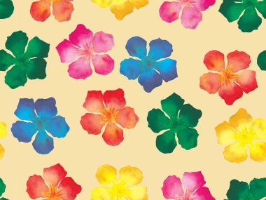 Hawaii suluboya deseni. Gökkuşağı çiçekli tropikal iz. Hibiscus ve zakkum Hawaii 'de. Aloha mayo tasarımı. Egzotik buket moda illüstrasyonu. Suluboya yatay fayans.