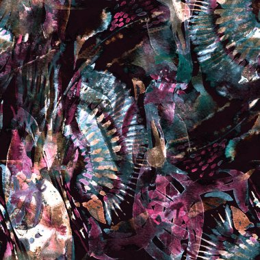 Suluboya tropikal, pürüzsüz desen. Renkli bir arka plan. Doğu suluboya bandanası. Pachwork dokusu. Çiçekli Coachella pürüzsüz desen. Etnik soyut karma sanat eserleri.