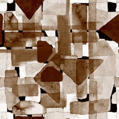 Bauhaus deseni. Koyu kahverengi geometrik, soyut, dikişsiz iz. Suluboya çizgili arka plan. Kaleydoskop çizgileri. Çağdaş sanat illüstrasyonu. Bauhaus grafik tasarımı. Moda dokusu