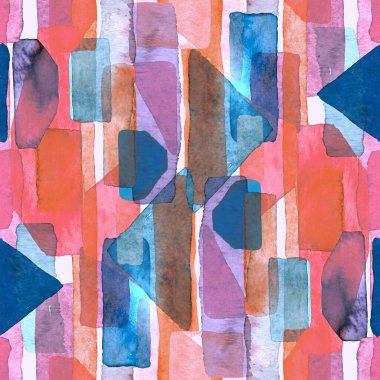 Bauhaus deseni. Pembe kırmızı geometrik, soyut, dikişsiz, sulu boya. Suluboya çizgili arka plan. Kaleydoskop çizgileri. Çağdaş sanat illüstrasyonu. Bauhaus grafik tasarımı. Moda dokusu