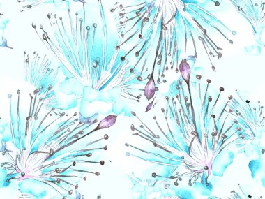 Bold Floral Print. Mavi İndigo 'da Geniş Ormansız Parmak İzi. Büyük Hawaii Bahar Aquarelle Granadilla Sonsuz Arkaplan. Moda Kalın Çiçek Yazdırma.