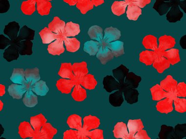 Hawaii suluboya deseni. Çivit mavisi, tropikal, dikişsiz iz. Hibiscus ve zakkum Hawaii 'de. Aloha mayo tasarımı. Egzotik buket moda illüstrasyonu. Suluboya yatay fayans.