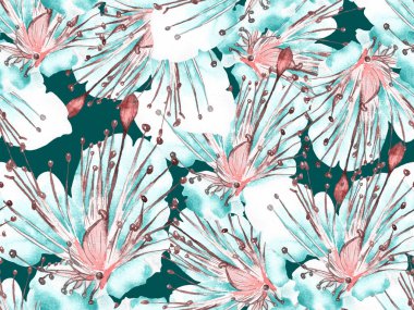 Cesur Çiçek Tasarımı. Mavi İndigo 'da Geniş Ormansız Parmak İzi. Büyük Tropikal Yaz Maracuya Sonsuz Arkaplanı. Sanatsal Kalın Çiçek Tasarımı.