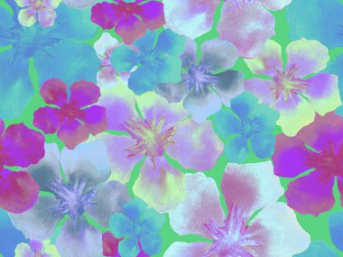 Hawaii suluboya deseni. Çivit mavisi, tropikal, dikişsiz iz. Hibiscus ve zakkum Hawaii 'de. Aloha mayo tasarımı. Egzotik buket moda illüstrasyonu. Suluboya yatay fayans.