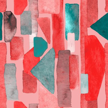 Bauhaus deseni. Pembe kırmızı geometrik, soyut, dikişsiz, sulu boya. Suluboya çizgili arka plan. Kaleydoskop çizgileri. Çağdaş sanat illüstrasyonu. Bauhaus grafik tasarımı. Moda dokusu